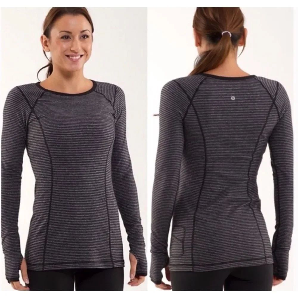 Women's Lululemon Turn Around Long Sleeve Black Heathered Striped Size 6